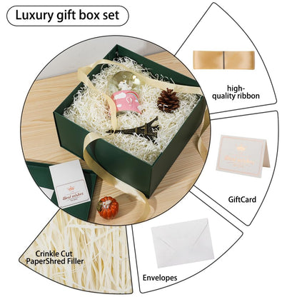 UoeRing 1Pcs Green Extra Large gift box with lids 13×13×7 Inches gift boxes for presents,Birthday Box (include Ribbon, Paper Shred Filler Gift Card & Envelopes)