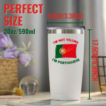 Onebttl Portuguese Gifts with Portugal Flag, Portuguese Portugal Souvenirs, 20oz Stainless Steel Insulated Travel Mug, Perfect for Portuguese Men & Women on Birthday & Christmas - I'm Not Yelling