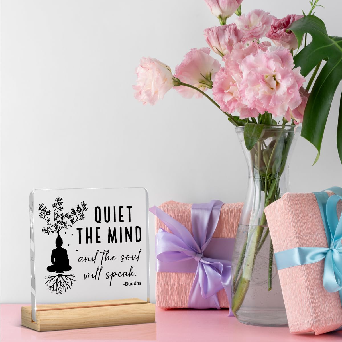 Meditation Room Decor,Zen Decor,Spiritual Decorations Quiet The Mind And The Soul Will Speak Acrylic Sign for Home Office Prayer Room Tabletop Shelf