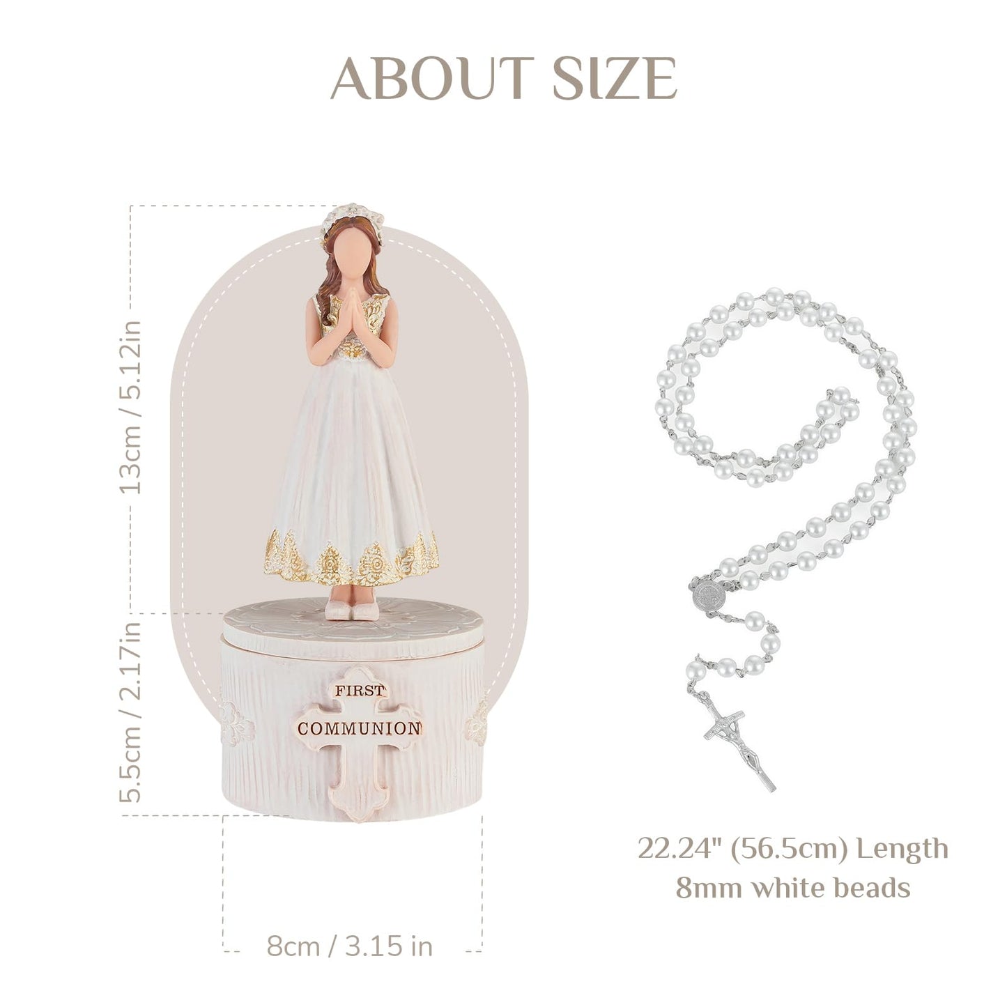 Storieme First Communion Gifts for Girls: 1st Holy Communion Decorations Keepsake Box with Rosary Cross Bracelet - Christian Religious Catholic Present for Baptism Confirmation