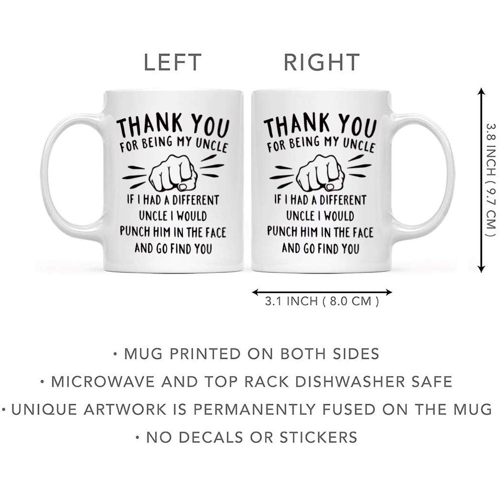 DQG CVT Best Uncle Gift - Thank You for Being My Uncle Funny Coffee Mug - Gag Gifts For Uncles - Cool Fathers Day Birthday Christmas Gift Ideas From Niece Nephew - Uncle's Novelty Tea Cup 11oz White