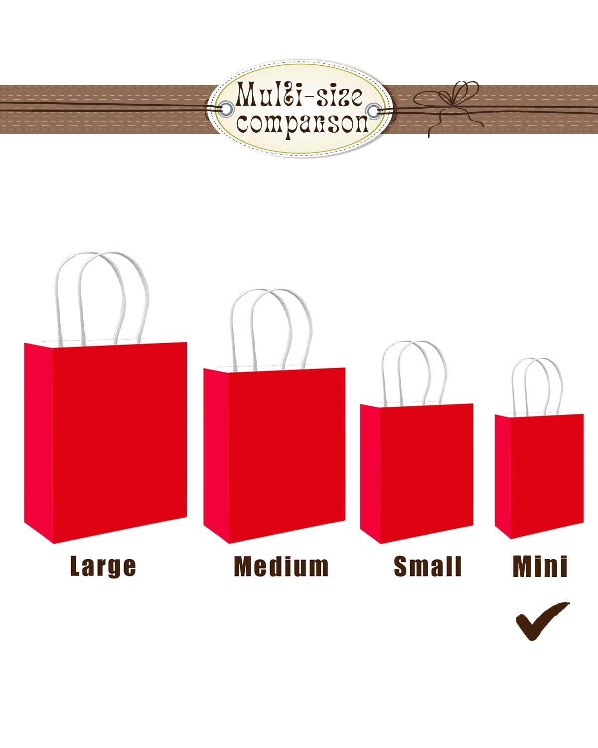 Bakepacker 100 Pcs Red Mini Paper Gift Bags with Handles 6"x4.5"x2.5" Party Favor Bags Multiple Uses (Mini size)