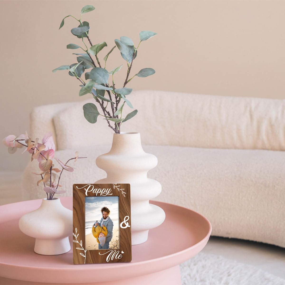 Pappy & Me Photo Frame Gifts for Pappy Dad Grandpa, Holds 4 x 6 Inch Photo, Farmhouse Wooden Picture Frame Gifts, Dad Gift for Birthday Christmas Father's Day, Family Photo Frame Decor