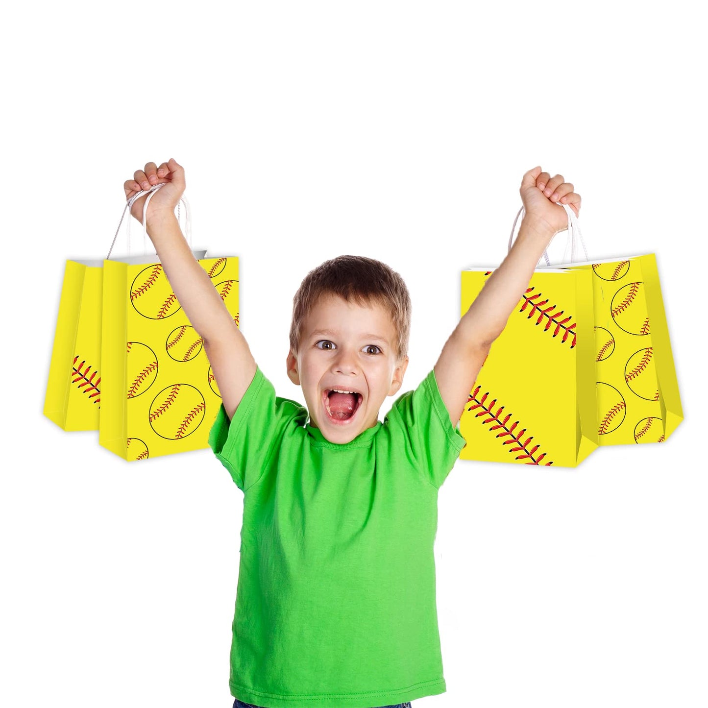 gisgfim 16 Pcs Softball Party Treat Bags Favor Softball Goodie Gift Bags Softballs Snack Treat Bags Kraft for Sport Theme Birthday Party Decorations Supplies