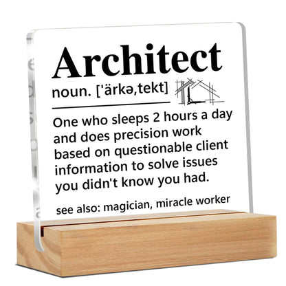 Architect Gifts for Men Women, Funny Architecture Architectural Engineering Gifts, Architect Definition Clear Desk Decorative Sign Office Home Acrylic Decor
