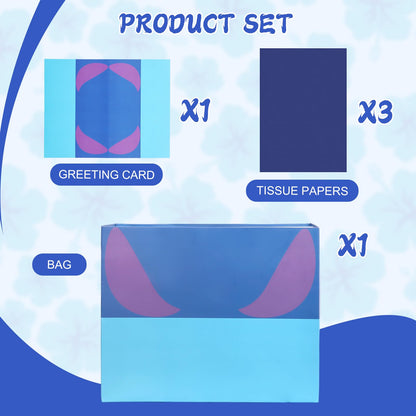 Mprocen Cartoon Animation Party Gift Bags Blue Pink Hawaii Candy Bags Set with Tissue Paper Greeting Birthday Cards for Party Favor Baby Shower Holiday Supplies