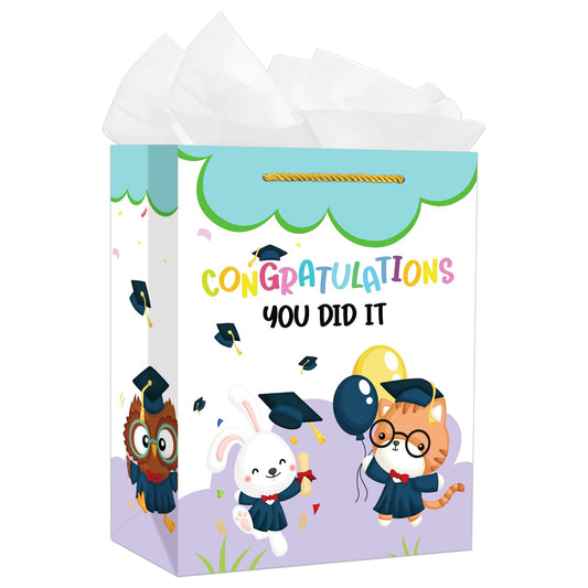 PETCEE Kindergarten Graduation Gift Bags - Congratulations Pre-K Preschool Graduation Gifts for Boys Girls You Did It Kindergarten Paper Gift Bags with Tissue Paper for Kids Daughter Son Graduates