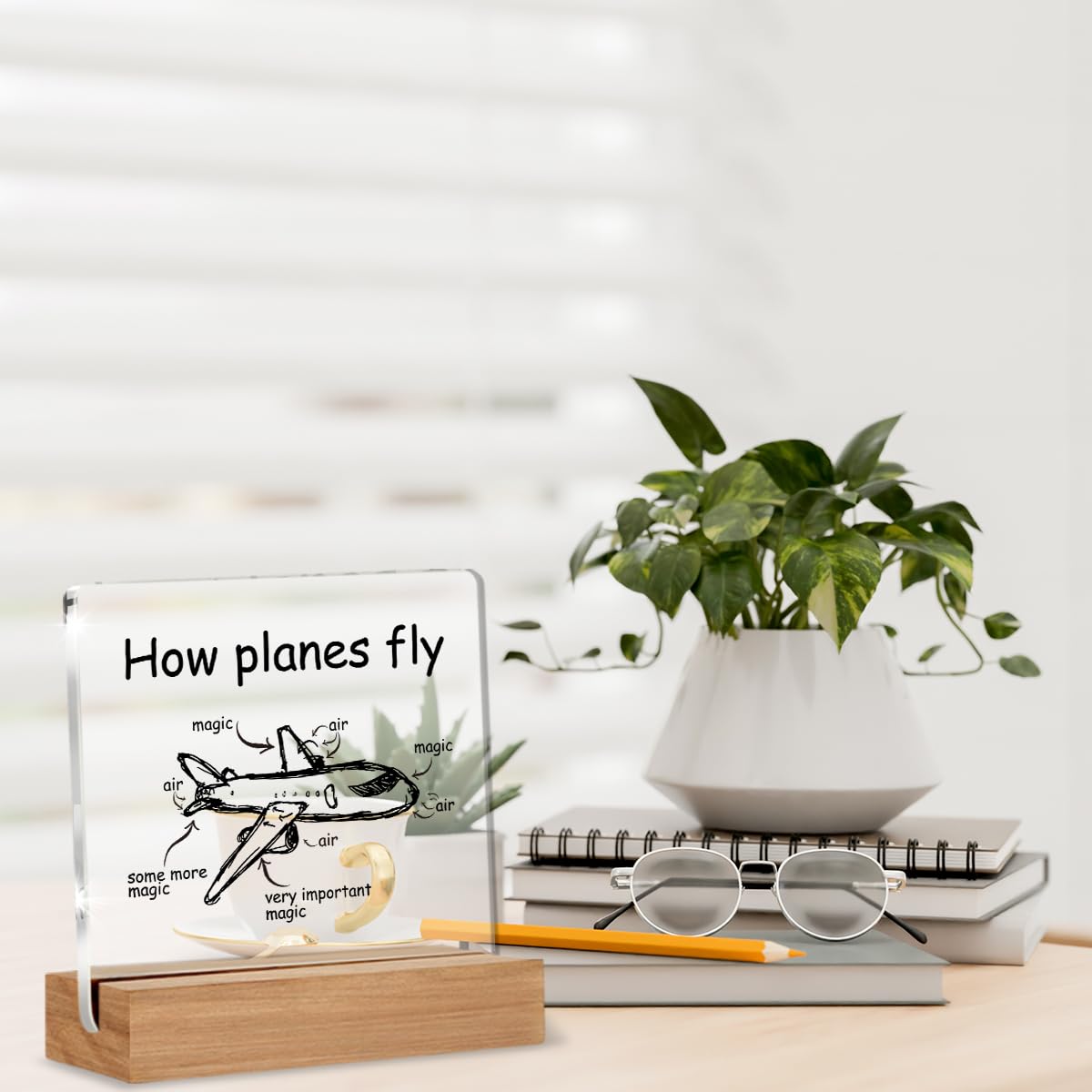 Pilot Gifts for Women Men, Aviation Gifts for Flight Attendants Captains Airplane Mechanic Aerospace Engineers, How Planes Fly Acrylic Plaque Desk Sign Decor 4 × 4 Inches