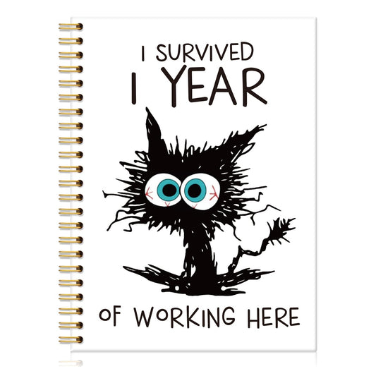 I Survived I Year of Working Here Hardcover 160 Pages Lined Spiral Notebooks, Funny Office Humor Journal for Coworker Boss Employee, Secret Santa Gifts, One Year Anniversary Present for Employee Boss