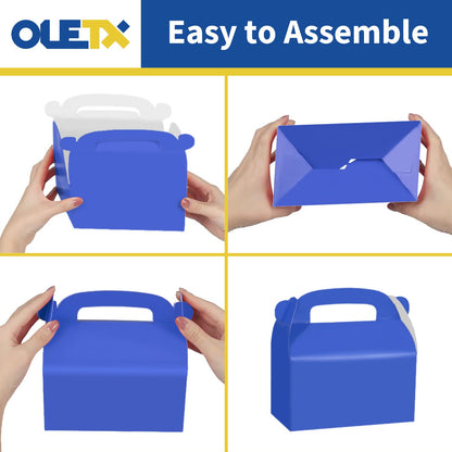 30-Pack Dark Blue Party Favor Treat Boxes Pack, Goodie Boxes, Paper Gable Gift Boxes with Handles. Perfect for Prince Party and Baby Shower Decoration Supplies