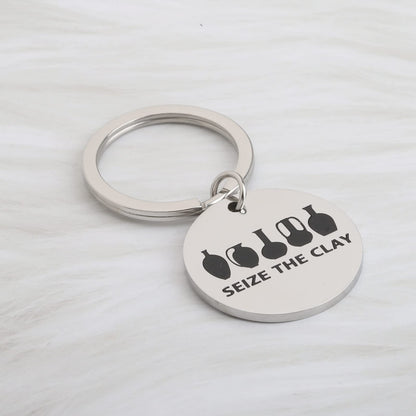 OKEYCH Ceramic Artist Gift Seize The Clay Keychain Pottery Lover Jewelry Pot Making Lover Gift Pottery Artist Gift