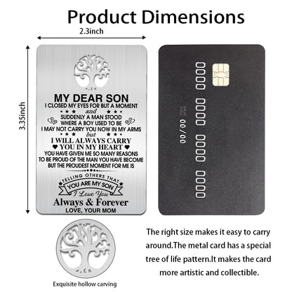 To My Son I Love You Wallet Card, Engraved Metal Wallet Insert Card Love Notes from Mom, Gifts for Son with Inspirational Quote, Graduation Birthday coming of age Wedding Christmas Gifts