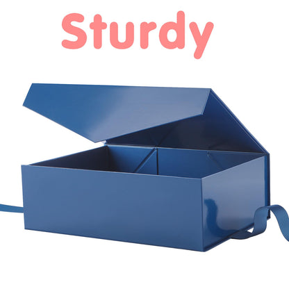 HAPPY POTATO Large Easter Gift Box withLid and Ribbon 11.5x8.1x3.8 Inches, Groomsman Proposal Box, Magnetic Blue Gift Box for Presents (Glossy Blue)