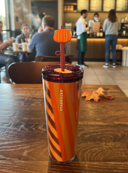 Starbucks Fall 2025 Pumpkin Spice Latte PSL Hot and Cold Cup with Pumpkin Straw Topper 24oz – Limited Edition Reusable Insulated Tumbler for Seasonal Drinks