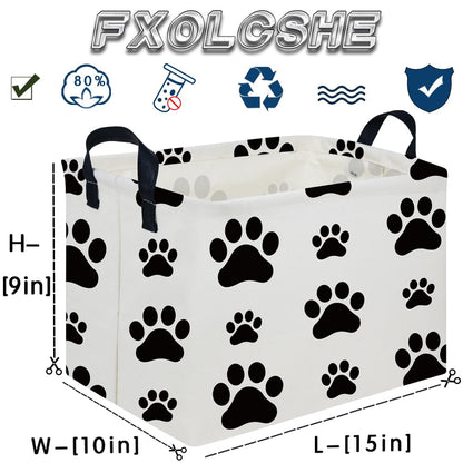 Rectangular Dog Basket,Nursery Hamper,Collapsible canvas kids toy storage box,Kids room storage basket,Pet decor(Dog paw)