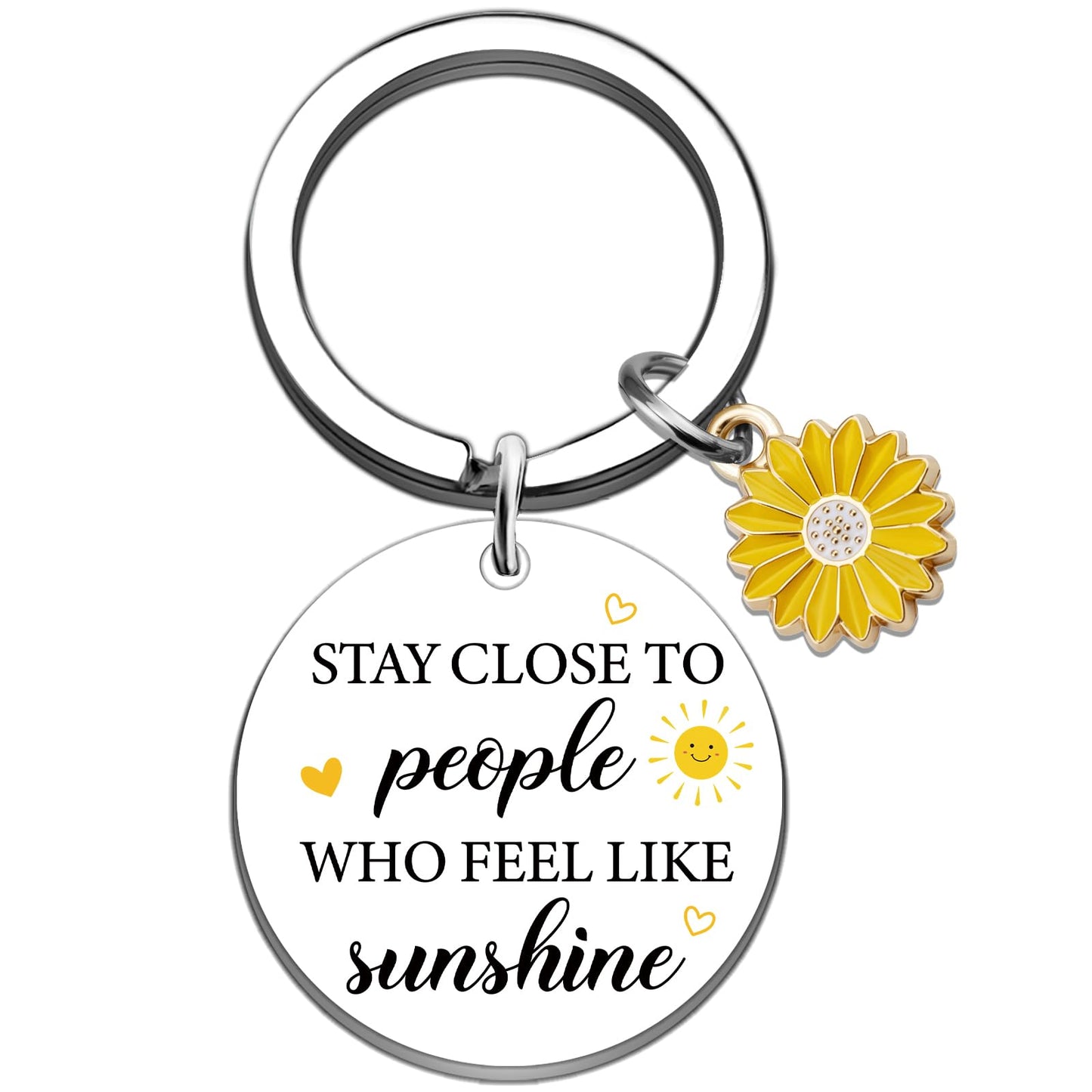 Sunshine Gifts for Women Motivational Sunshine Decorations Keychains Sunflower Gifts Basket for Women Friend Bestie Coworker Birthday Christmas Inspirational Cheer Up Gift for Her Sunshine Keyring