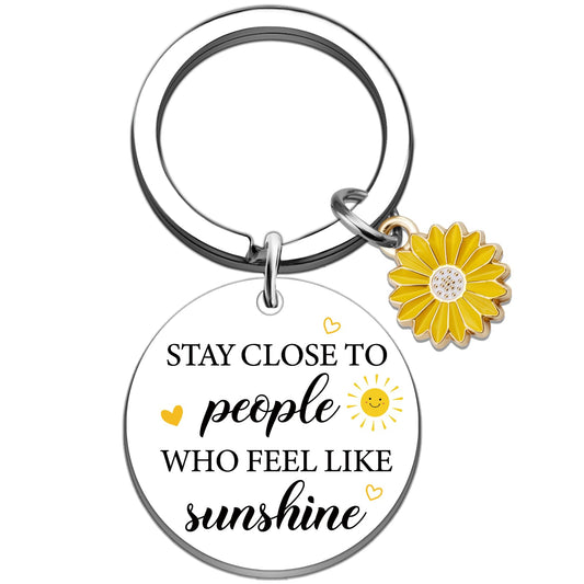 Sunshine Gifts for Women Motivational Sunshine Decorations Keychains Sunflower Gifts Basket for Women Friend Bestie Coworker Birthday Christmas Inspirational Cheer Up Gift for Her Sunshine Keyring