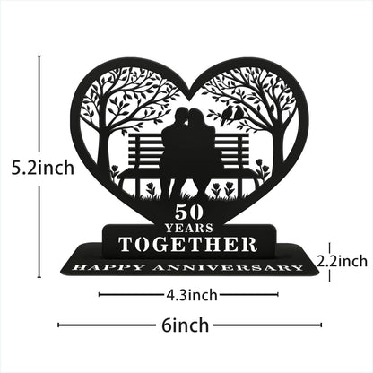 Golden Anniversary Wedding Gifts for Couple, 50th Wedding Metal Tabletop Decor with Engraved Heart, Timeless Home Keepsake for Parents,Couple,Friends