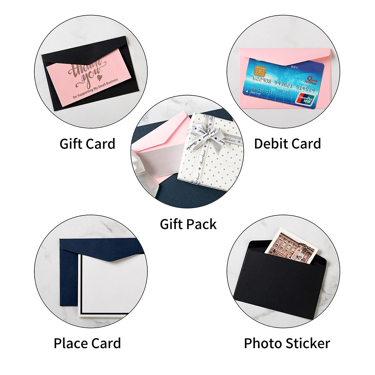 120 Pack Mini Envelopes Small Envelopes Self-Adhesive Kraft Paper Tiny Pockets for Business Cards Christmas Holiday Small Gift Cards Invitations Cards(4.13"×2.76") (Black)
