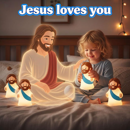 Jesus Night Light Rechargeable Bedside Night Light Dimmable Silicone LED Light Ideal for Religious Gatherings, Gifts for Sunday School, Baptism Presents, Easter Egg Decorations (blue) (Blue)