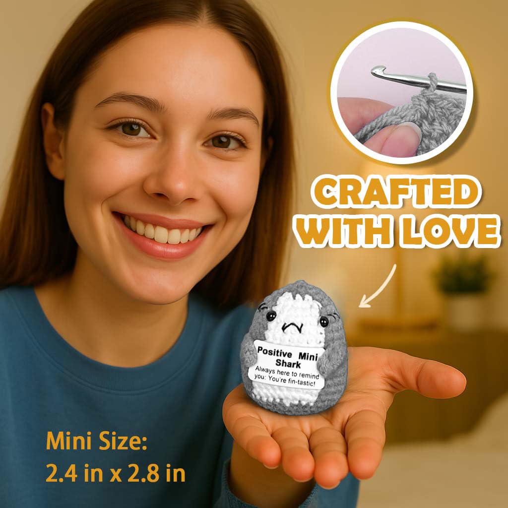 Positive Animals Shark Gifts, Crochet Birthday Gift for Shark Lovers Women Men, Emotional Inspirational Motivational Encouragement Valentines Present Gift Grey