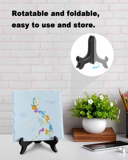 Philippines Map with Blue Ocean Ceramics Plaques Gift for Women/Men, Asian Area Table Decoration Plaque with Wooden Stand, Decorative Desk Sign for Office, Bedroom