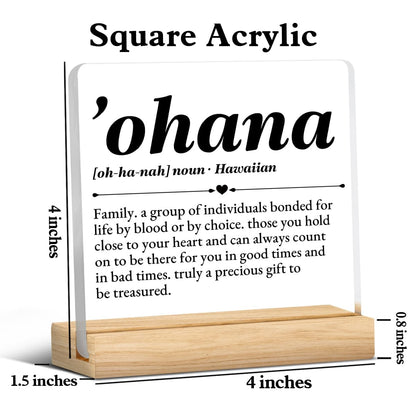 Ohana Definition Decor, Hawaii Gift for Women Men, Friendship Gifts for Friends, Birthday Christmas Gifts for Dad Mom Colleagues, Ohana Means Family Acrylic Desk Sign Decor (4 x 4 Inches)