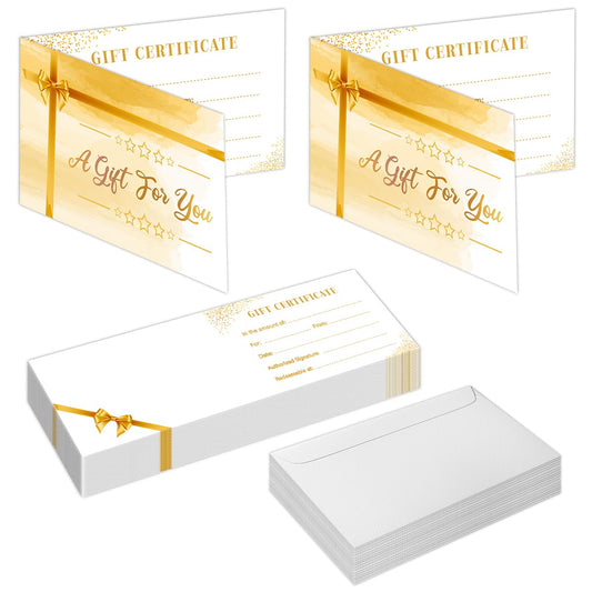 50 Sets Gift Certificates for Business, Blank Gift Cards Certificates with Envelopes for Salon Restaurants Spa Marriage Birthday Client Vouchers 11.8 x 3.9 Inch - Yellow