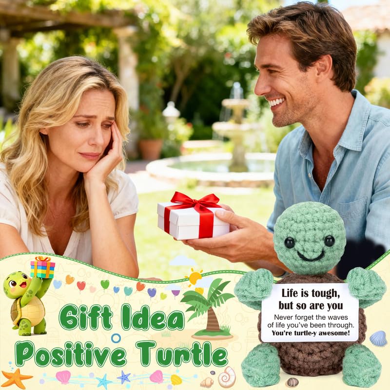 Xinezaa Stress Gifts for Women Men, Cute Crochet Turtle Emotional Birthday Support Gift for Anxiety Relief, Gifts for Tween Girls, Stuffers for Friends Teens Daughter Son, Office Gift for Women