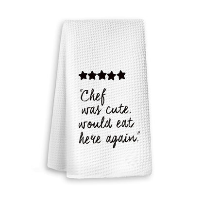 Chef Gifts for Women Men Kitchen Towels, Chef was Cute Would Eat Here Again Decorative Dish Tea Towels, Unique Gifts for Cooks Hand Towels for Kitchen Dining Room, 16x24 Inch