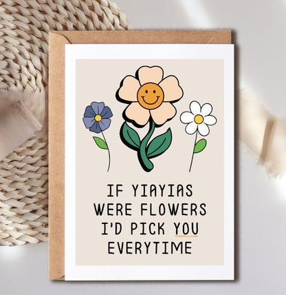 YoungGift If Yiayias Were Flowers I'd Pick You Everytime - Yiayia Birthday Card - Mother's Day Card For Yiayia - Flower Card - Gift For Yiayia - Thank You Card For Your Yiayia