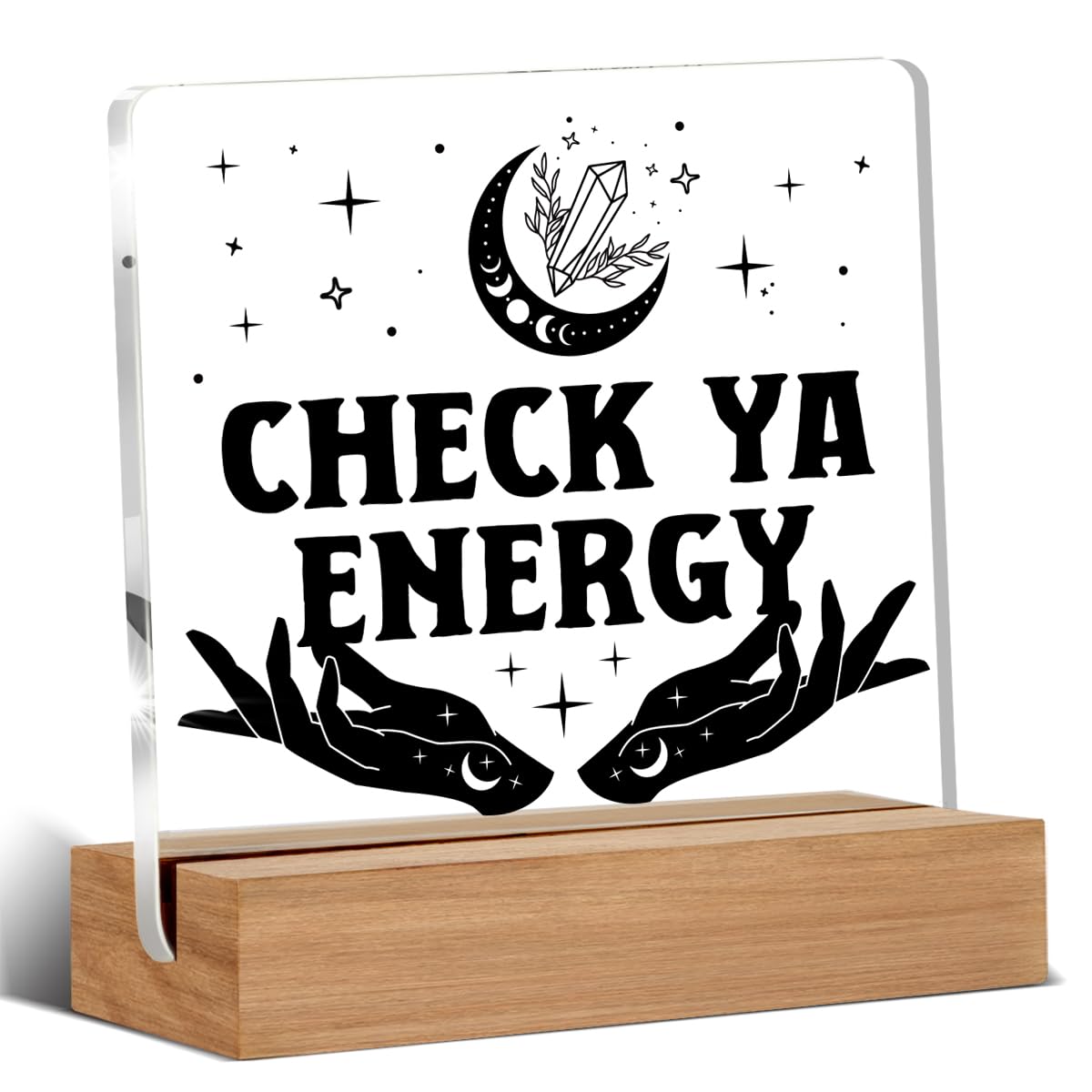 Witchy Gifts for Women Men, Spiritual Witch Gifts, Check Ya Energy Witchy Desk Decor Acrylic Plaque for Home Office Room