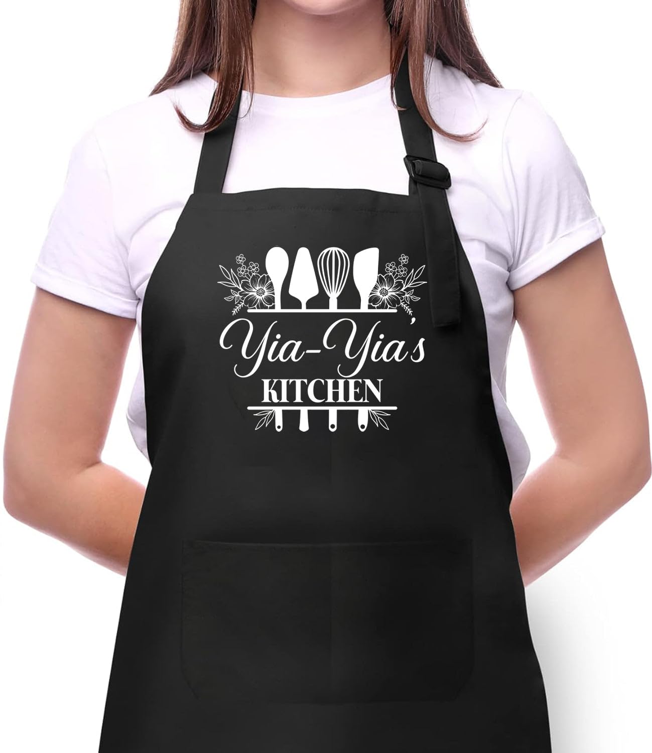 Yia-Yia's Kitchen Apron - Kitchen Apron For Mom - Cooking Apron With Pocket - Mother's Day Gifts For Yia-Yia - Birthday Gift For Yia-Yia - Baker Gift - Apron For Women - Yia-Yia Chef Apron, Black