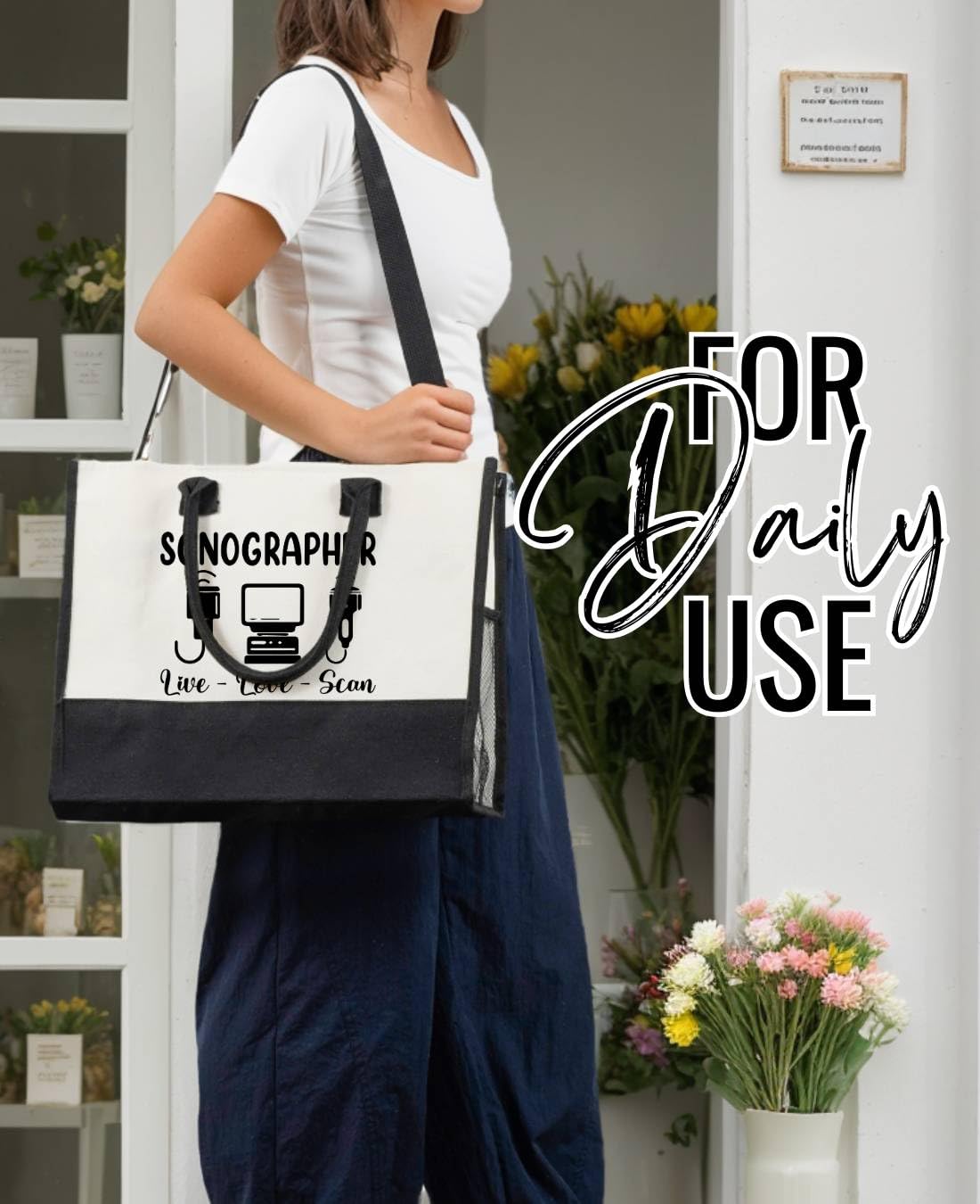 InnoBeta Sonographer Gifts Canvas Tote Bag with Top Zipper Closure and Shoulder Strap for Birthday, Mother's Day, Christmas
