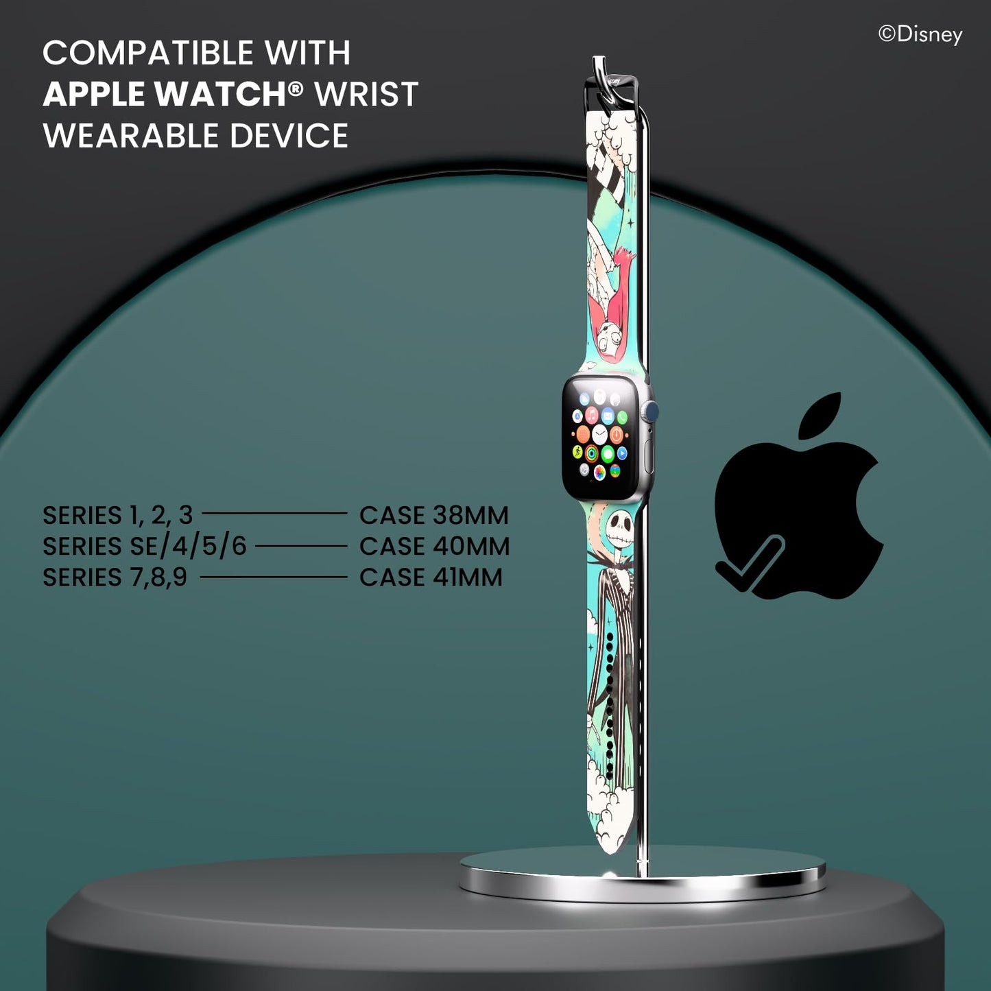 Disney Tim Burton’s The Nightmare Before Christmas Wristband For Apple Watch Band Series 9/8/7/6/5/4/3/2/1/SE 38MM, 40MM, 41MM | Jack Skellington Gifts for Women and Men
