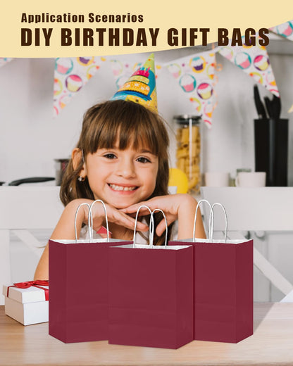 Bakepacker 24Pcs Paper Gift Bag with Handles Bulk Wine Red Paper Bags Multiple Uses (8.3"x6"x3.15", Small Size)