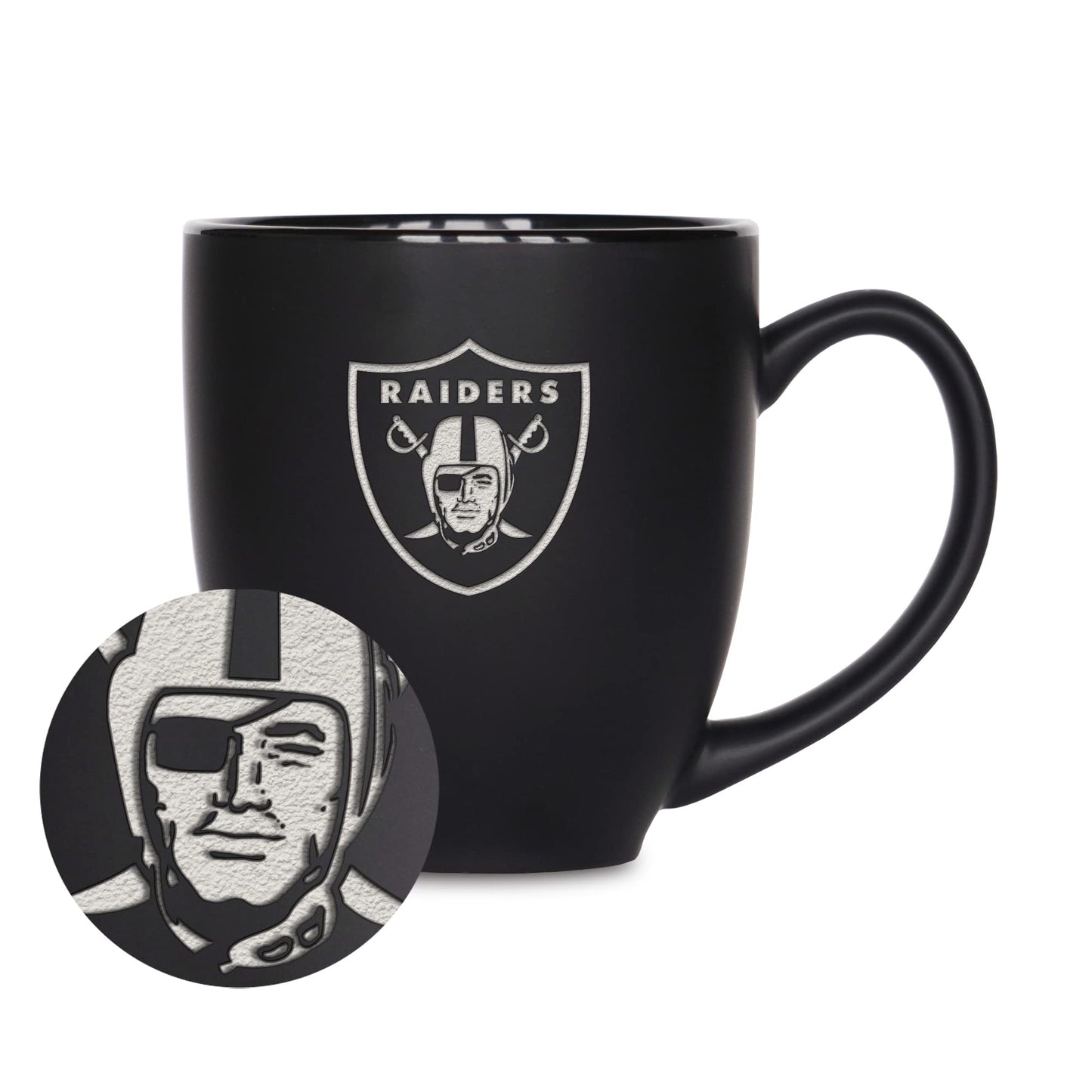 Rico Industries NFL Football 15oz Matte Black Bistro Mug - For Hot or Cold Drinks - Team Logo Etched For Unique Feel