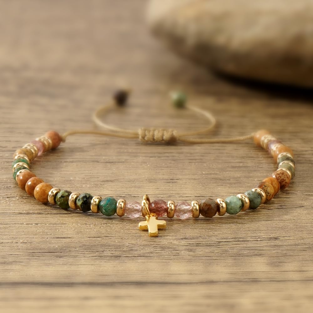 Pavolini Christian Gifts for Women, Cross Bracelet, Christian Gifts, Inspirational Gifts for Women, Natural Stone Beaded Bracelets, Religious Gifts for Woman