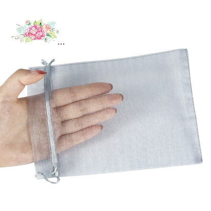 HRX Package 100pcs Organza Bags Silver Gray, 5x7 inch Mesh Drawstring Gift Bags Jewelry Pouches for Christmas Candy Party Favor