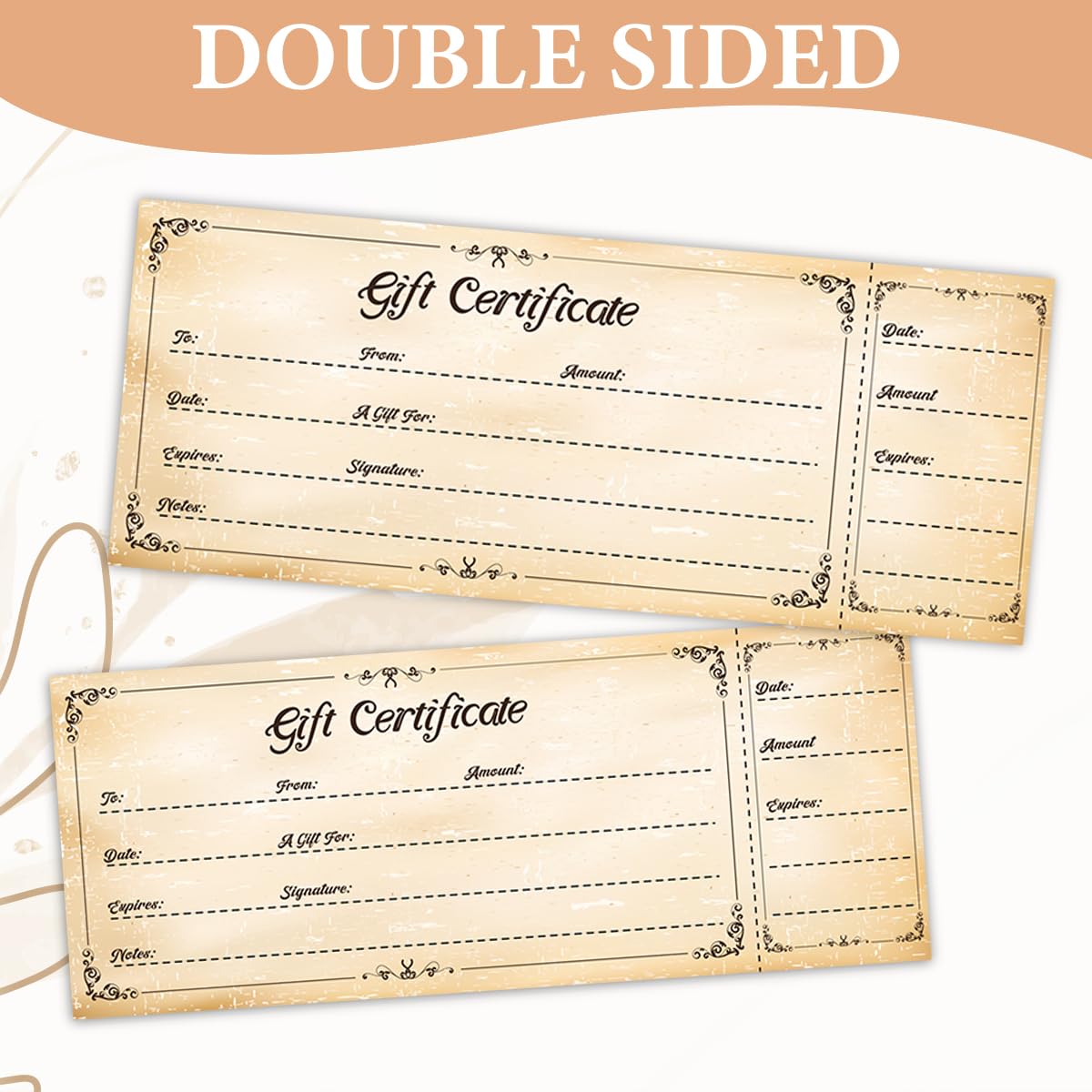 50 Sets Gift Certificates for Business, Blank Gift Cards Certificates with Envelopes, Gifts for Salon Restaurants Spa Marriage Birthday Christmas Client Vouchers - Retro Style