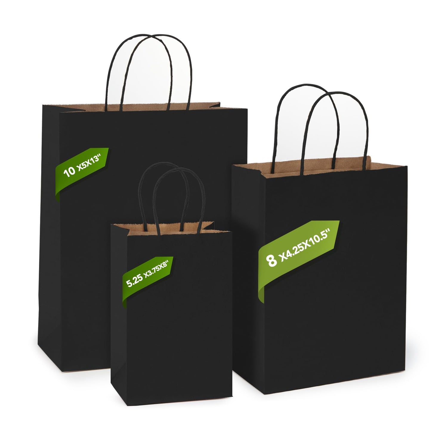 MESHA Black Gift Bags 5.25x3.75x8 Inch Small Kraft Paper Bags with Handles Bulk,100 Pack for Small Business,Wedding Party Favor