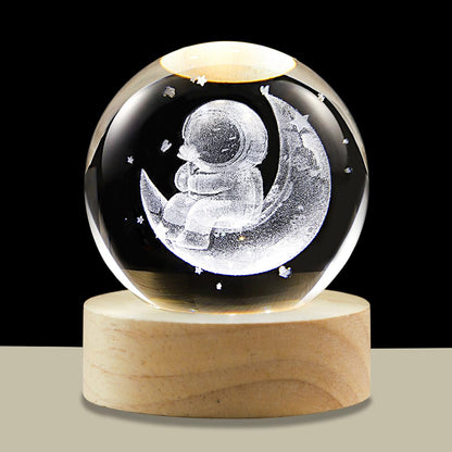 3D Moon Crystal Ball Lamp with Adjustable Brightness LED Wooden Base,Night Light for Kids Teens Adults,Birthday Gift Home Desk Office Bedroom Decor (6cm / 2.4”)