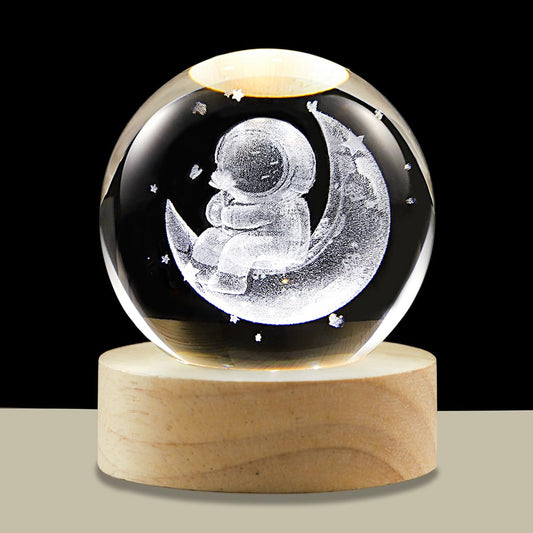 3D Moon Crystal Ball Lamp with Adjustable Brightness LED Wooden Base,Night Light for Kids Teens Adults,Birthday Gift Home Desk Office Bedroom Decor (6cm / 2.4”)