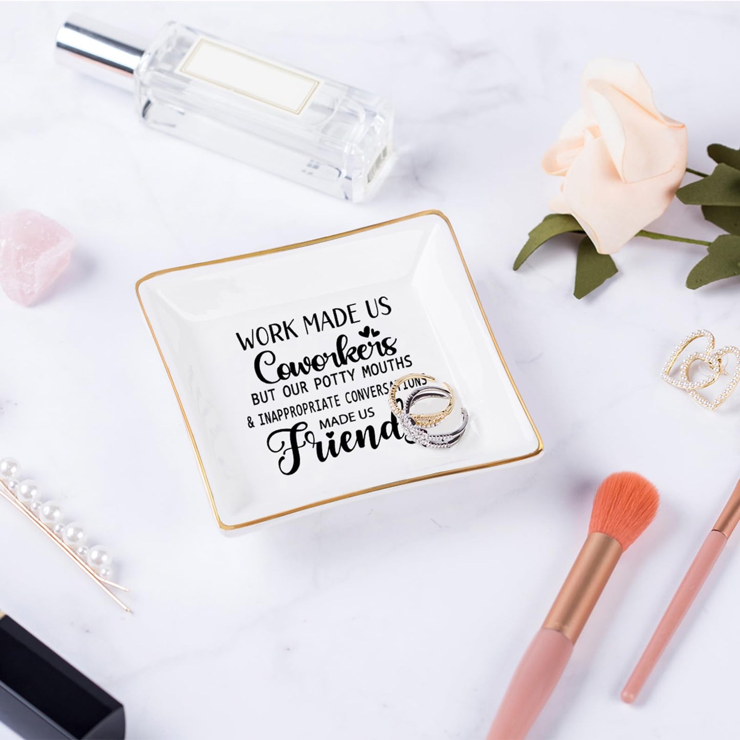 Piudee Coworker Gifts for Women - Work Made Us Coworkers&Friends Jewelry Dish, Farewell Going Away Appreciation Gifts for Coworkers Women Goodbye Thank You Gift Retirement Birthday Christmas Gift