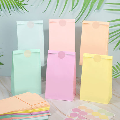 Zhehao 120 Pcs Pastel Gift Bags Candy Paper Bags with Stickers 5.1 x 3.2 x 9.5 Inch Party Favor Pastel Goodie Treat Sweet Craft Treat for Birthday Wedding Anniversary Supply