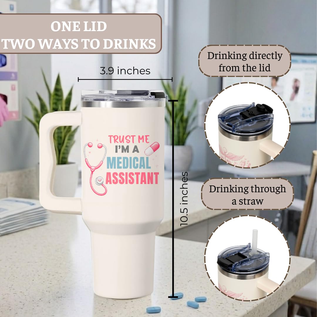 Medical Assistant Gifts, 40 Oz Medical Assistant Tumbler with Handle & Straw, Stainless Steel Insulated Travel Mug, MA Week Appreciation Gifts for Women Men Coworkers Mothers Day