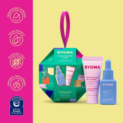 BYOMA Star Power Duo (2-Piece Kit) - Skincare Gift Set with Hydrating Serum 15mL & Moisturizing Gel Cream 15mL - Skin Barrier Repair Face Serum & Moisturizer
