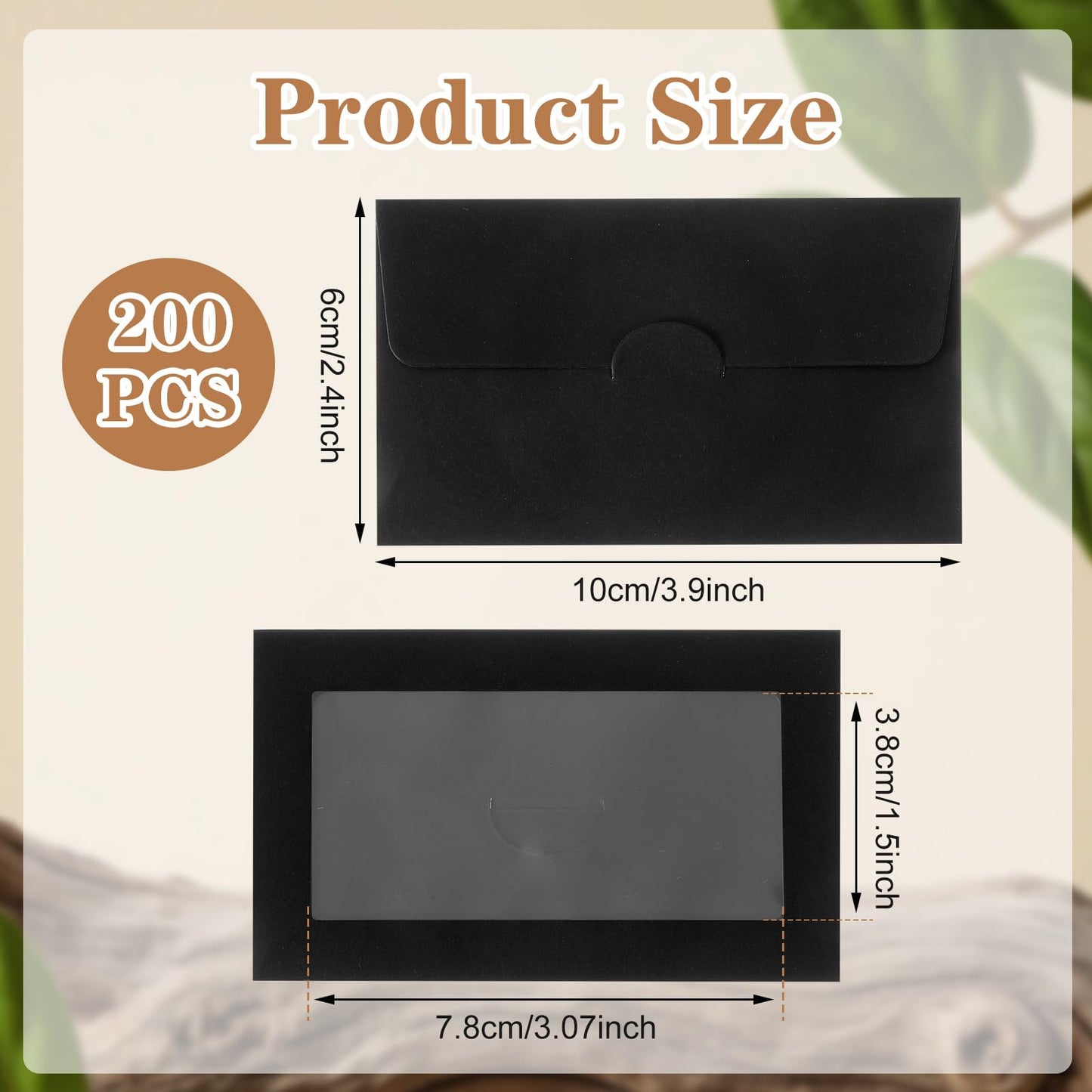 200 Packs Window Gift Card Envelopes Gift Sleeves, 4" x 2.4" Card Holder Envelope, Mini Business Invitation Cards Envelopes Without Cards for Christmas New Year Thanksgiving Party (Black)