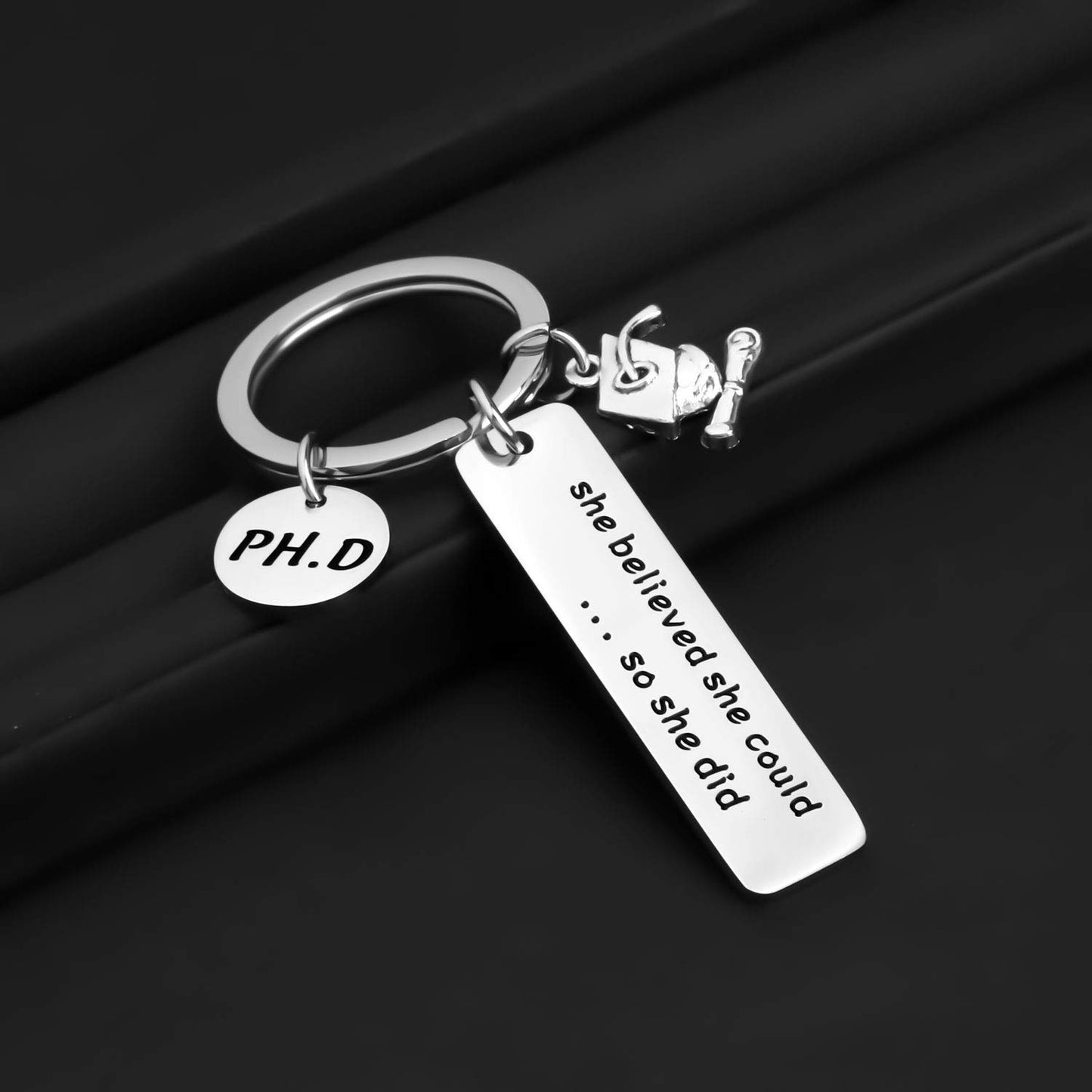 FOTAP PHD Keychain Doctor of Philosophy Jewelry Doctorate Gift PhD Graduation Gift She Believed She Could So She Did Keychain