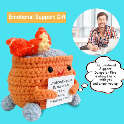 RovyFota Emotional Support Crochet Dumpster Fire with Positive Card Cute Room Decor Knitted Toys Funny Crochet Support Buddies Gifts for Friends (Orange)